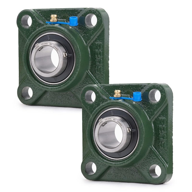 Xike 2 Pcs UCF205 Bore 25 mm Pillow Block Square Flange Mounted Ball Bearings, Solid Cast Iron Base and Self Aligning Chrome Steel Sealed Bearings. - Image 1